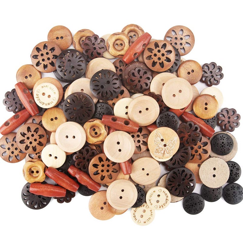 Meifuly Assorted Handmade Buttons, 120Pcs Wooden Buttons Art DIY Craft Supplies with Box - Image 5